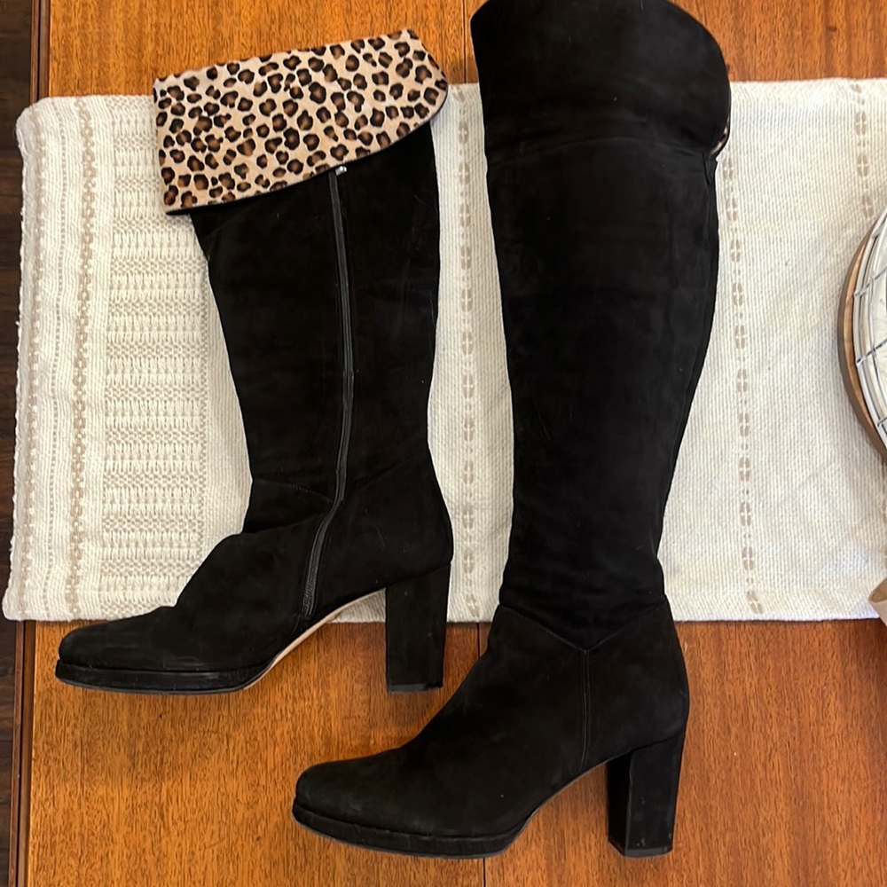 Taryn Rose Leopard Calf Hair Versatile Over the Knee Platform Boot Size 38 8 1/2